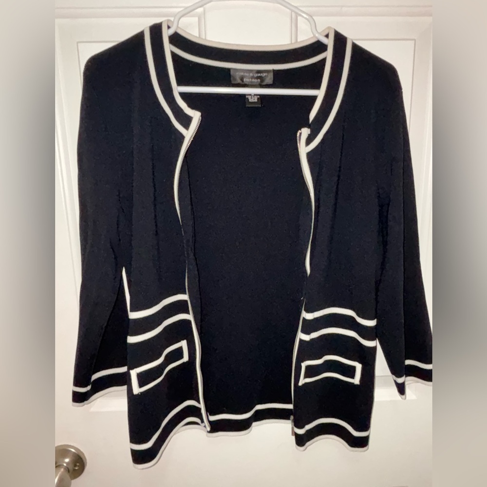 Classy Cable & Gauge Black and White Women's 3/4 length Sweater